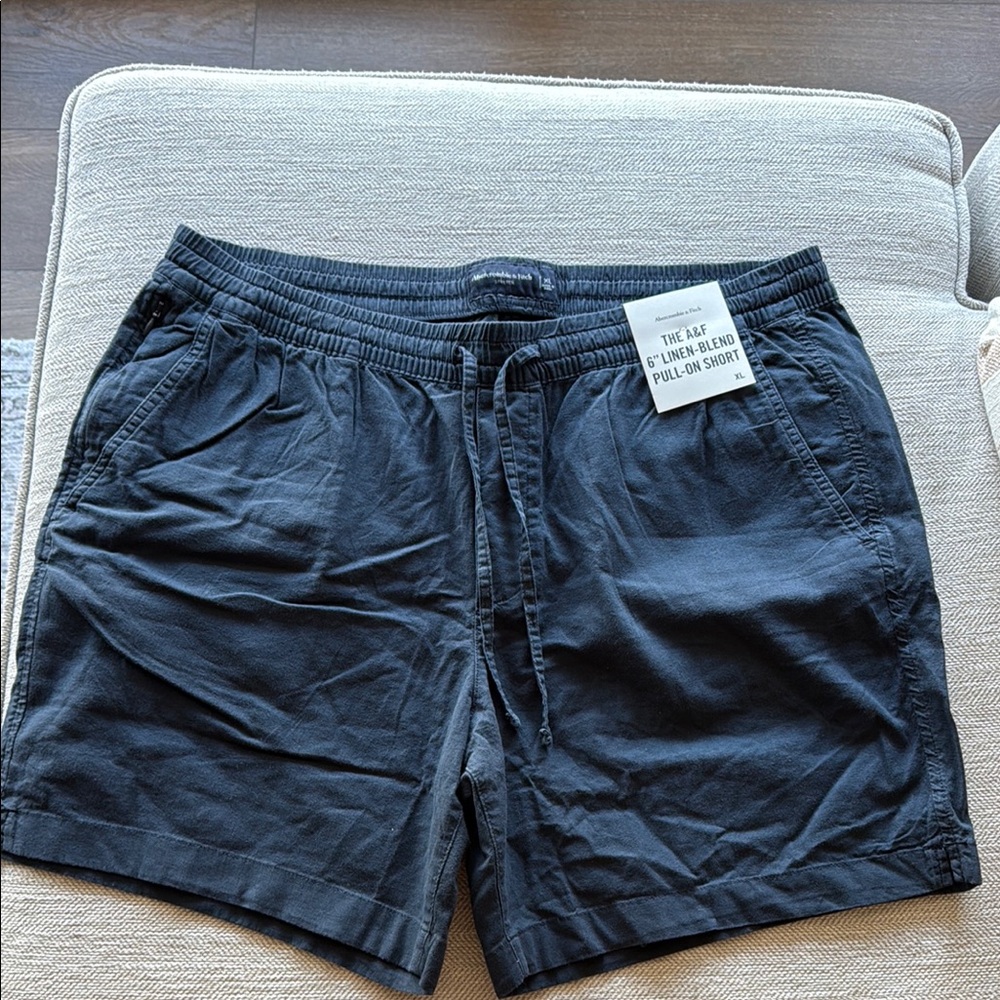 Abercrombie & Fitch Navy Linen-Blend Shorts